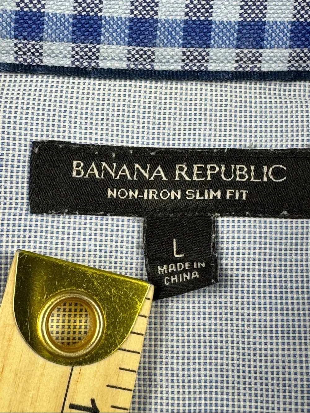 Banana Republic Dress Shirt Mens Large Blue Gingham Non Iron Slim Long Sleeve
